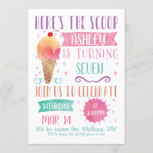 Pink Heres The Scoop Ice Cream Invitation Annivers