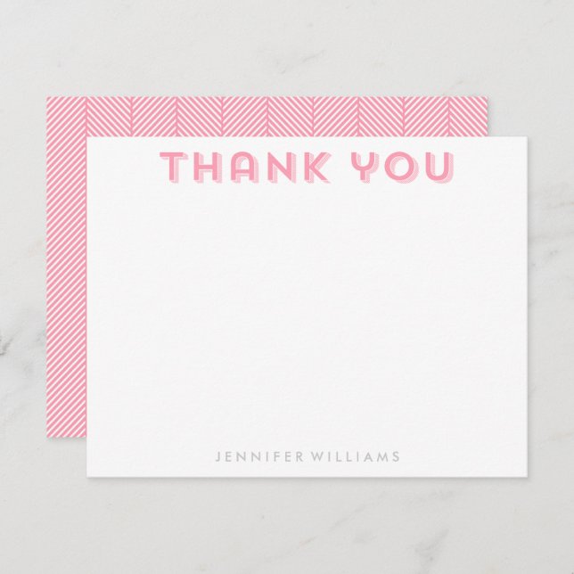 Pink Herringbone Motif Merci Cartes de notes (Devant / Derrière)