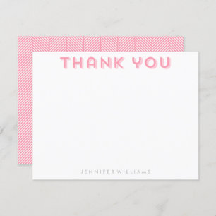 Pink Herringbone Motif Merci Cartes de notes