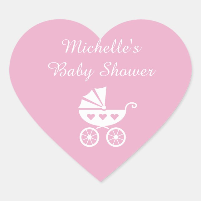 Pink-Herz-Babydusche-Aufkleber mit Kutschenwagen Herz-Aufkleber (Vorderseite)