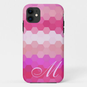 Pink-Hexagon-Muster und Monogramm iPhone 11 Hülle