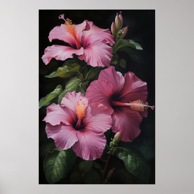 Pink Hibiscus Flower Art Imprimer Poster (Devant)