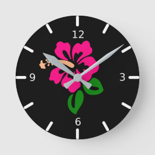 Pink Hibiscus Round Clock Runde Wanduhr