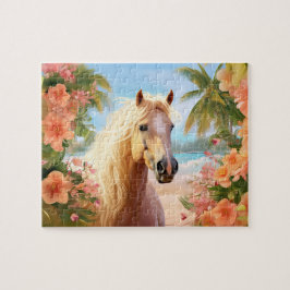Pink Hibisken Beach Palomino Pferdepuzzle