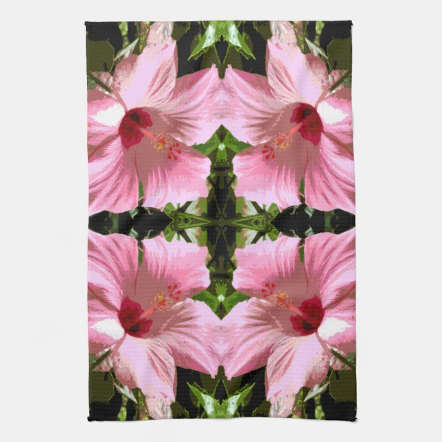 Pink-Hibiskus-Muster Geschirrtuch (Vertikal)