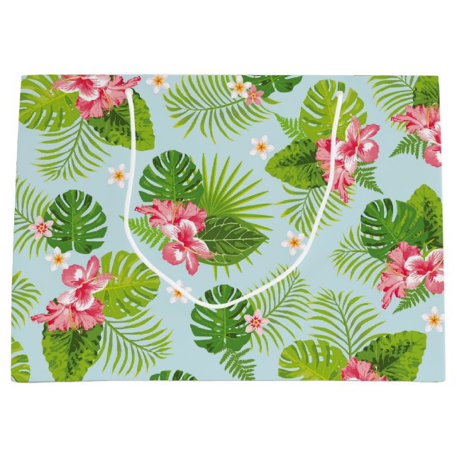 Pink Hibiskus Palm Geschenktasche Große Geschenktüte (Vorderseite)