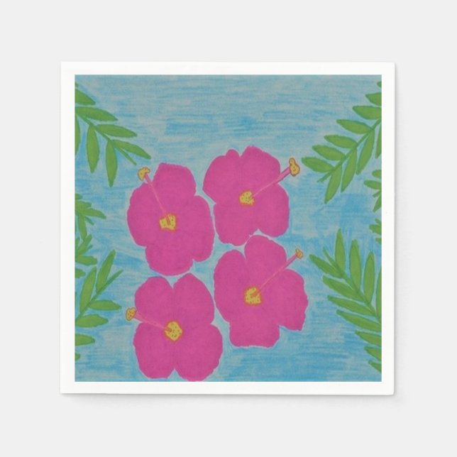 Pink Hibiskus Paper Napkins Serviette (Vorderseite)