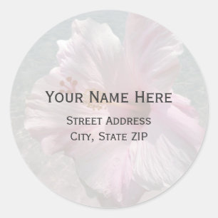 Pink Hibiskus und Ocean Water Address Label Runder Aufkleber
