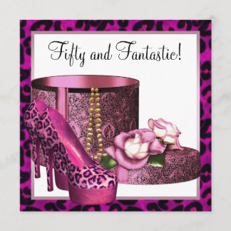Pink High Heel Schuhe Frauen Leopard 50. Geburtsta Einladung