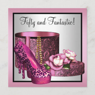 Pink High Heel Schuhe Frauen Leopard 50. Geburtsta Einladung