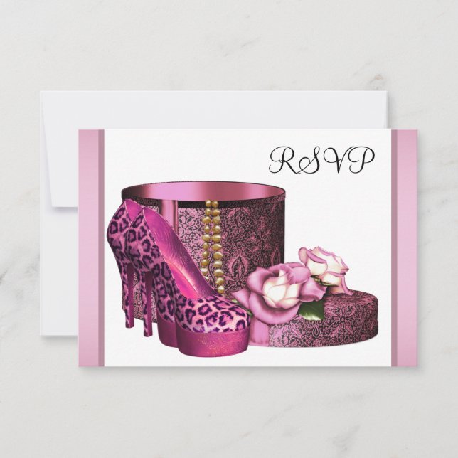 Pink High Heel Schuhe Frauen Leopard 50. Geburtsta RSVP Karte (Vorderseite)