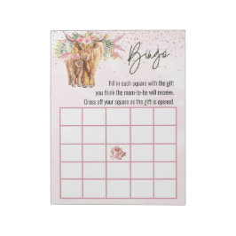 Pink Highland Cow Baby shower Bingo jeu Bloc-notes