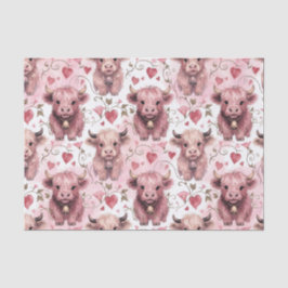 Pink Highland Cow Valentine Hearts Seidenpapier