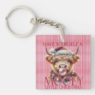 Pink-Highland Kuh-Niedlich Kuh-Weihnachtsmooey Schlüsselanhänger