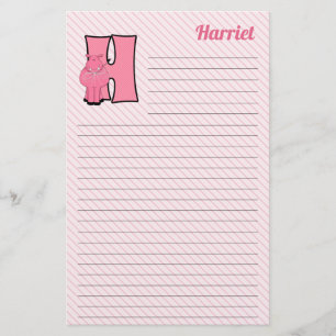 Pink Hippo Mongrammatier Letter H Lined Briefpapier