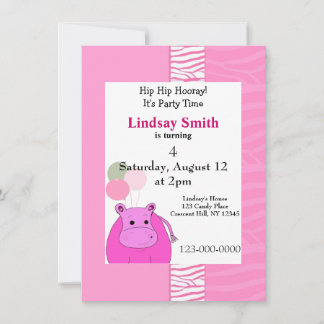 Pink Hippo Party Einladung