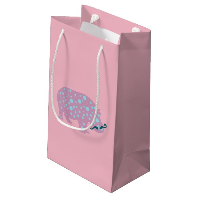 Pink Hippopotamus Mustache Geschenktasche Kleine Geschenktüte (Rückseite Schrägansicht)