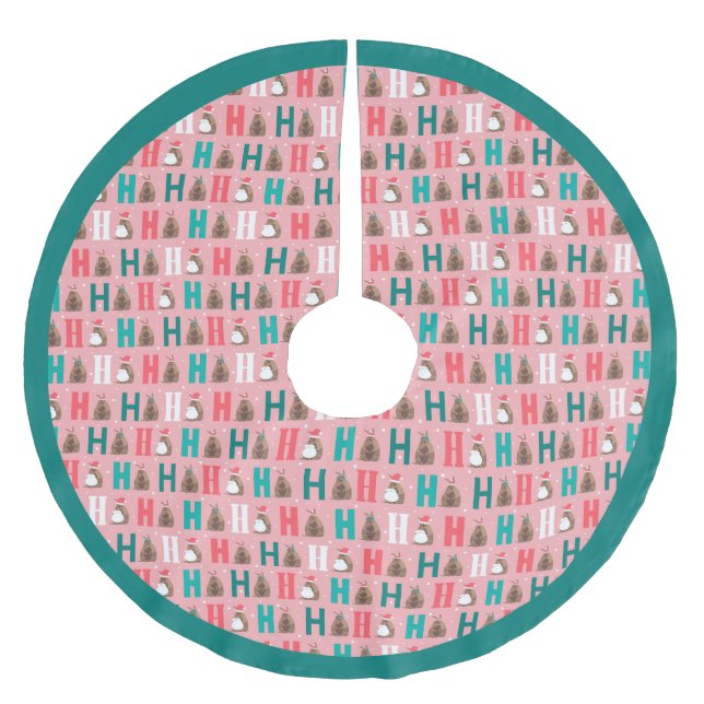 Pink Ho Ho Ho Armadillo Polyester Weihnachtsbaumdecke (Vorderseite)