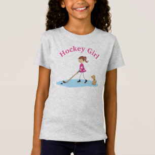 Pink Hockey Girl Cartoon T-Shirt