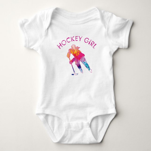Pink Hockey Girl Watercolor Baby Bodysuit Baby Strampler (Vorderseite)