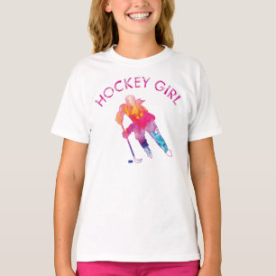 Pink Hockey Girl Watercolor T - Shirt