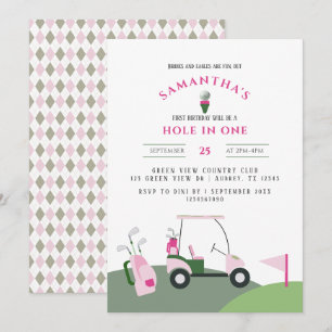 Pink Hole in One Golf 1. Geburtstag Par-T Einladung
