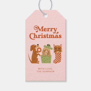 Pink Holiday Cat Dog Frohe Weihnachten Geschenkanhänger