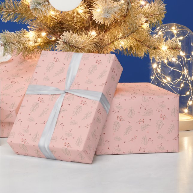 Pink Holiday Greenery Geschenkpapier (Feiertage)