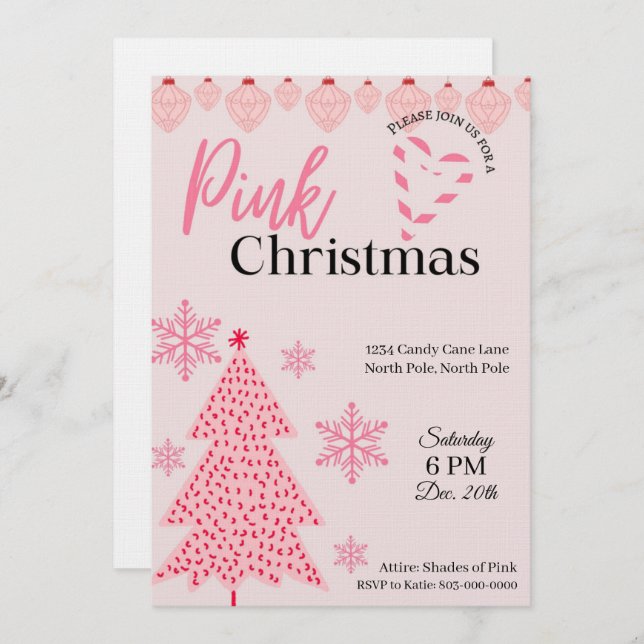 Pink Holiday Party Invitation (Devant / Derrière)