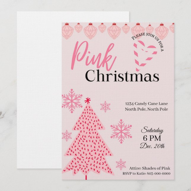 Pink Holiday Party Invitation Einladung (Vorne/Hinten)