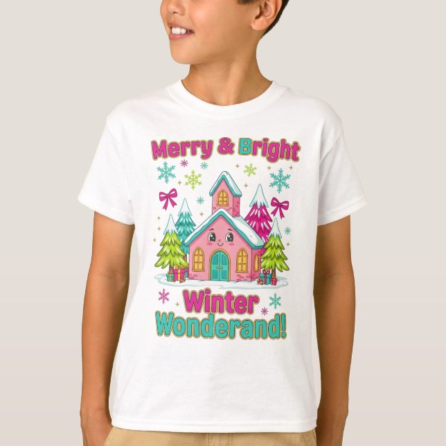 "Pink Holiday Village Magic" T-Shirt (Vorderseite)