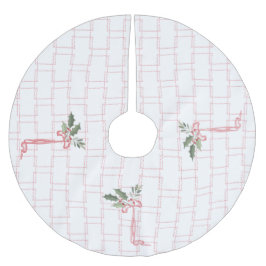 Pink Holly Berry Bow Weihnachten Polyester Weihnachtsbaumdecke
