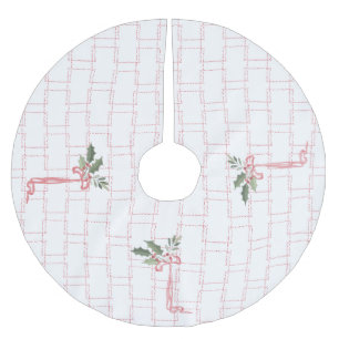 Pink Holly Berry Bow Weihnachten Polyester Weihnachtsbaumdecke