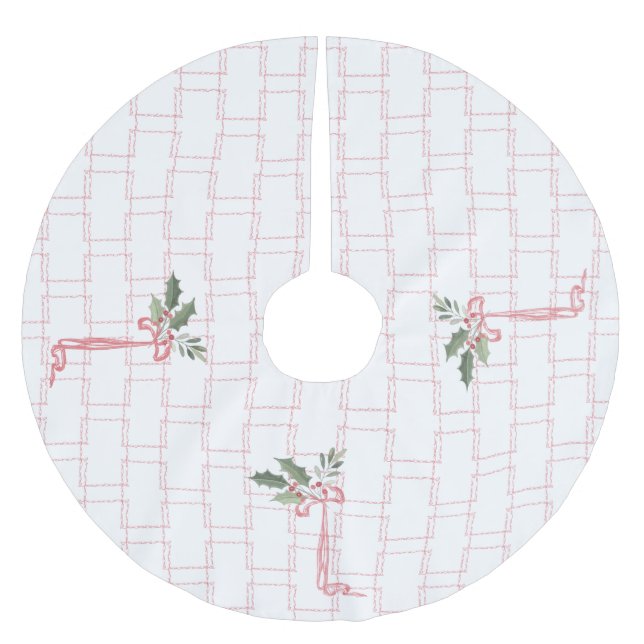 Pink Holly Berry Bow Weihnachten Polyester Weihnachtsbaumdecke (Vorderseite)