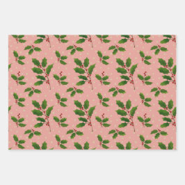 Pink Holly Geschenkpackung 3 Packung Geschenkpapier Set