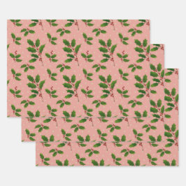 Pink Holly Geschenkpackung 3 Packung Geschenkpapier Set