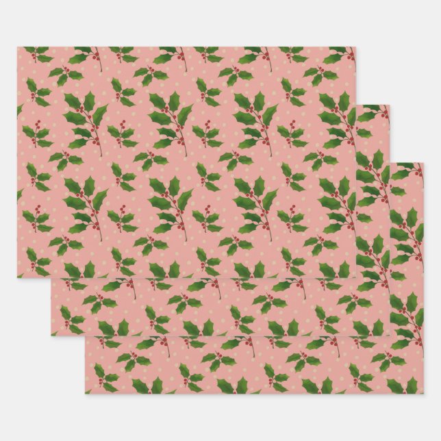 Pink Holly Geschenkpackung 3 Packung Geschenkpapier Set (Set)