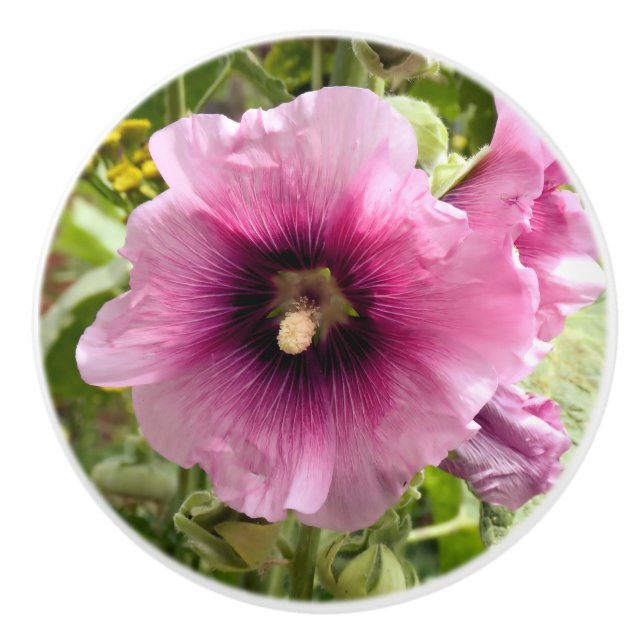 PINK HOLLYHOCK BLUME KERAMIKKNAUF (Vorderseite)