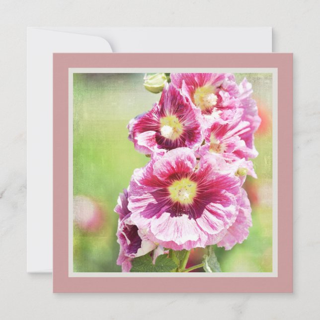 Pink Hollyhock Blume Kinderdusche Einladung (Vorderseite)