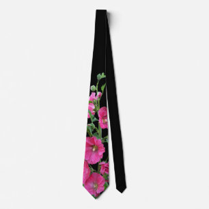 Pink Hollyhocks auf schwarz Krawatte