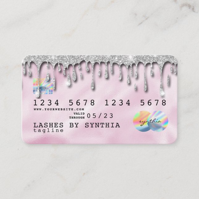 Pink Holograph Unicorn Kreditkarte hinzufügen Ihr  Visitenkarte (Vorderseite)