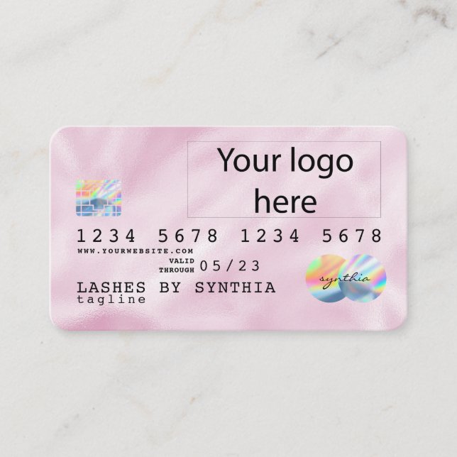 Pink Holograph Unicorn Kreditkarte hinzufügen Ihr  Visitenkarte (Vorderseite)