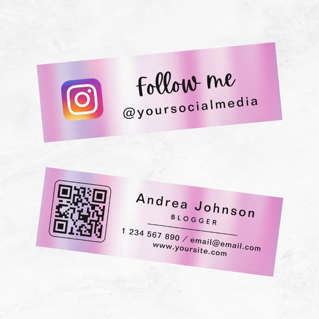 Pink Holographic Follow Me Mini Card Mini Visitenkarte (Von Creator hochgeladen)