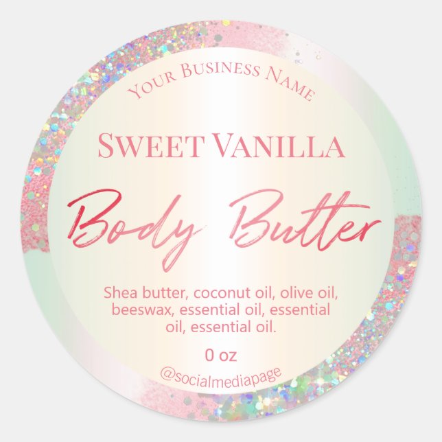 Pink Holographic Glitzer Body Butter Labels Runder Aufkleber (Vorderseite)