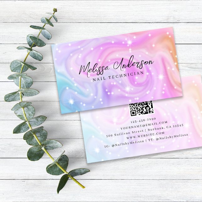 Pink Holographic QR Code Luxe Visitenkarte (Von Creator hochgeladen)