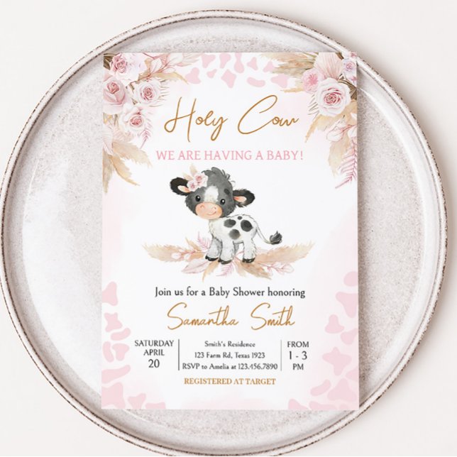 Pink Holy Cow Baby Dusche Einladung (Highland Cow Baby Shower Invitation)
