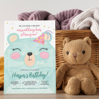 Pink Honey Bear Birthday Einladung