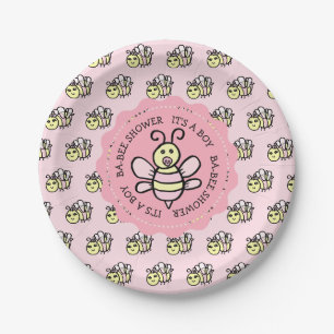 Pink Honey Bee Girl's Baby Shower Pappteller