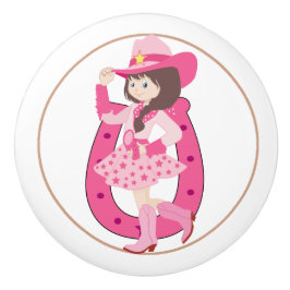 Pink Horseshoe Cowgirl Keramikknauf