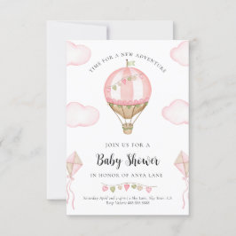 Pink Hot Air Ballon Baby Dusche Einladung Girl